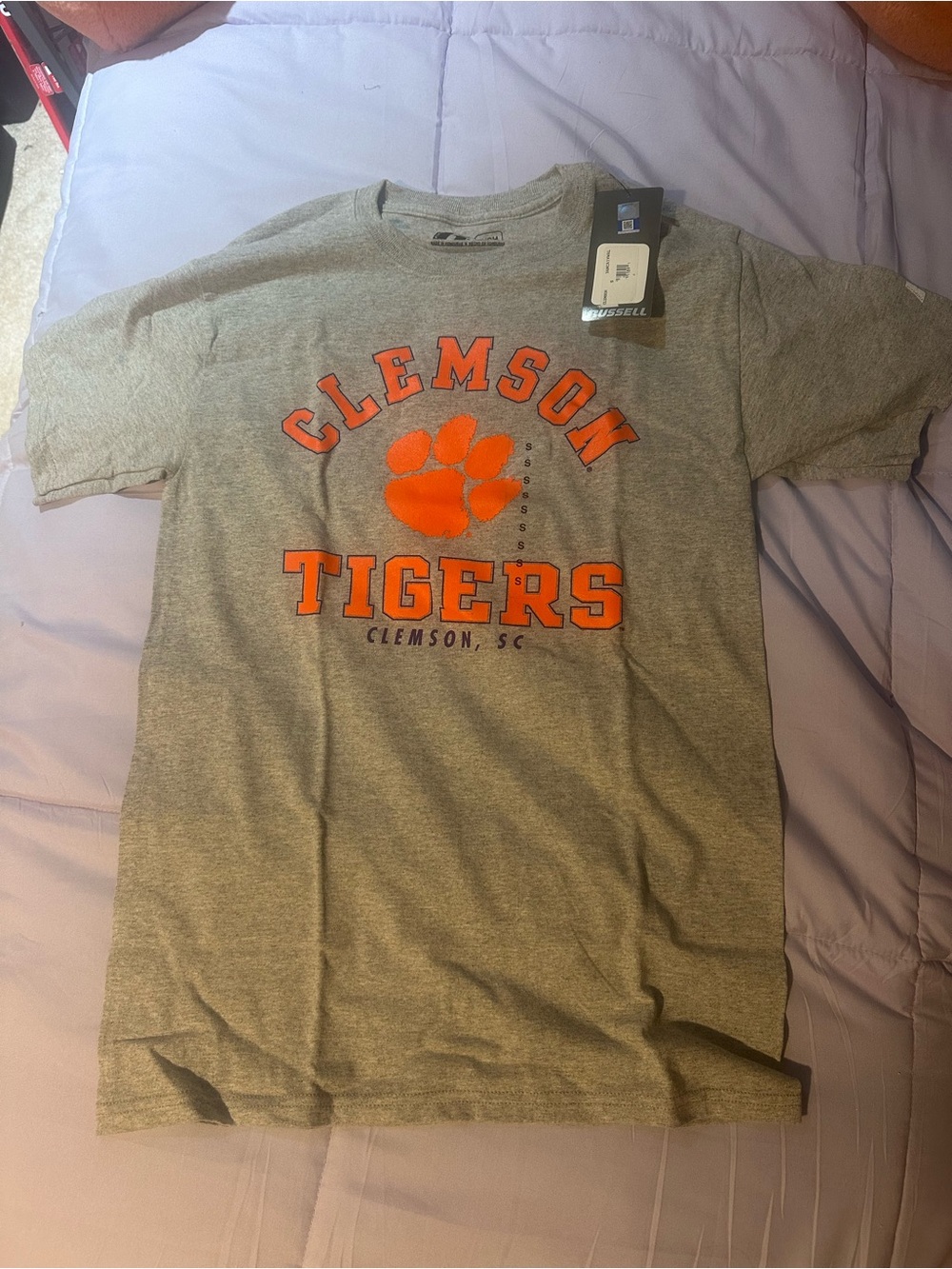 Russell Athletic Gray Clemson Tigers Short-Sleeve T-Shirt with Orange Logo
